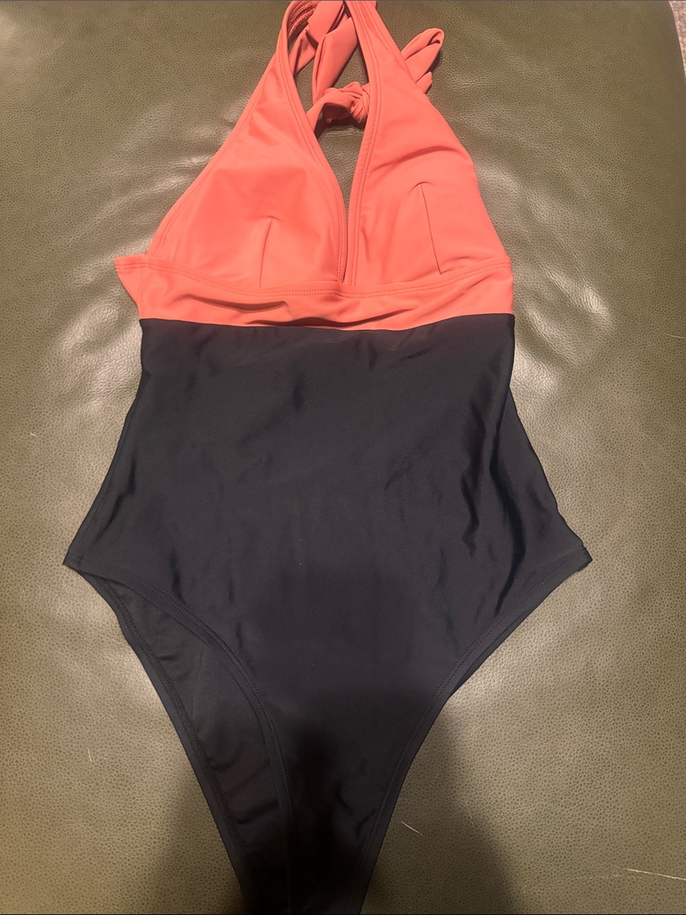 Cupshe Coral and Black Halter One-Piece Swimsuit NWT